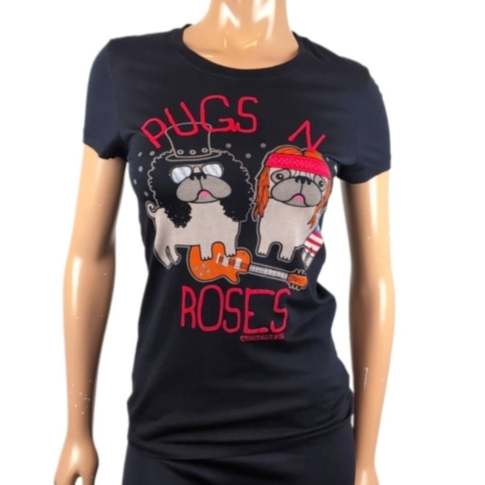 David & Goliath Luxury Tee Pugs & Roses Alternative Rock Dog Lover Tshirt Small